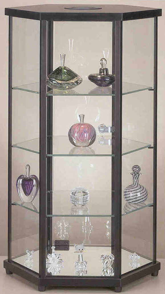 Counter Fixture, Hexagonal display case with shelves 